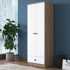 Vaatekaappi Linento Furniture BA118 2418, 60cm, valkoinen/pähkinä