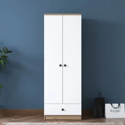 Vaatekaappi Linento Furniture BA118 2418, 60cm, valkoinen/pähkinä