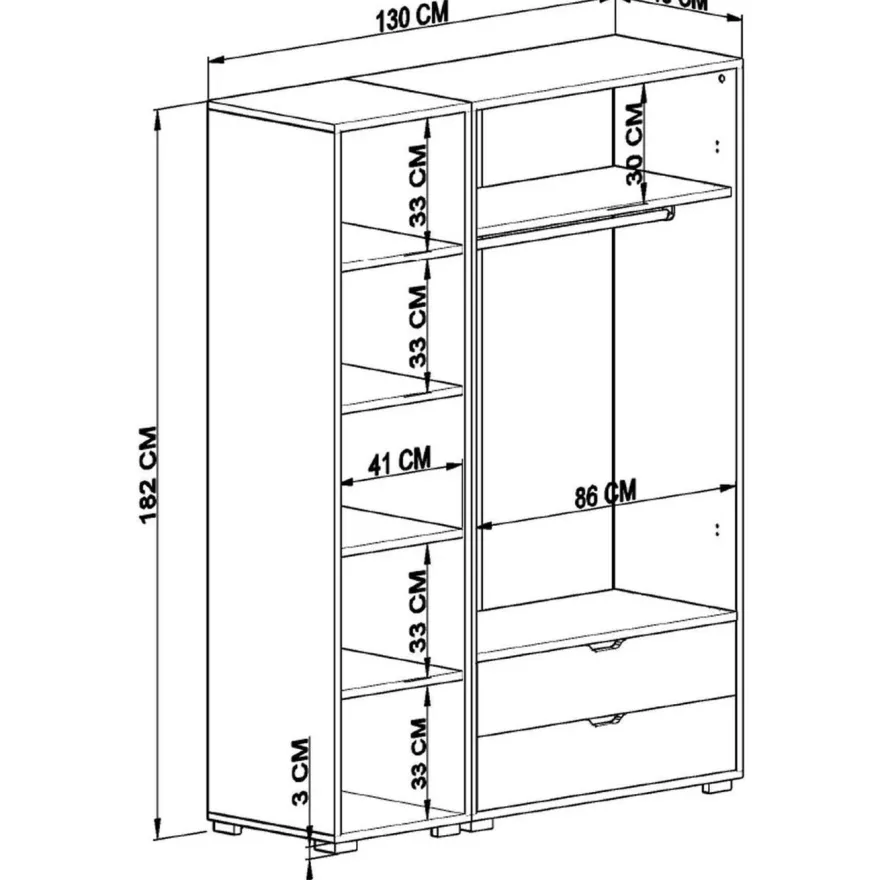 Vaatekaappi Linento Furniture Duru, 130x183cm, valkoinen