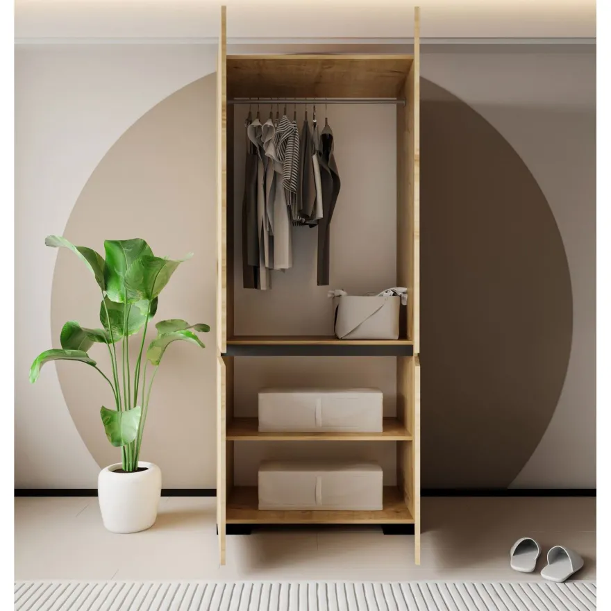 Vaatekaappi Linento Furniture Floransa 90, 90x210cm, vaalean ruskea/antrasiitti