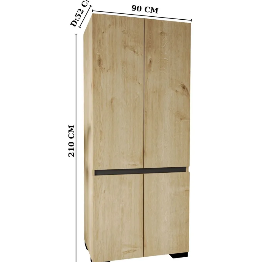 Vaatekaappi Linento Furniture Floransa 90, 90x210cm, vaalean ruskea/antrasiitti
