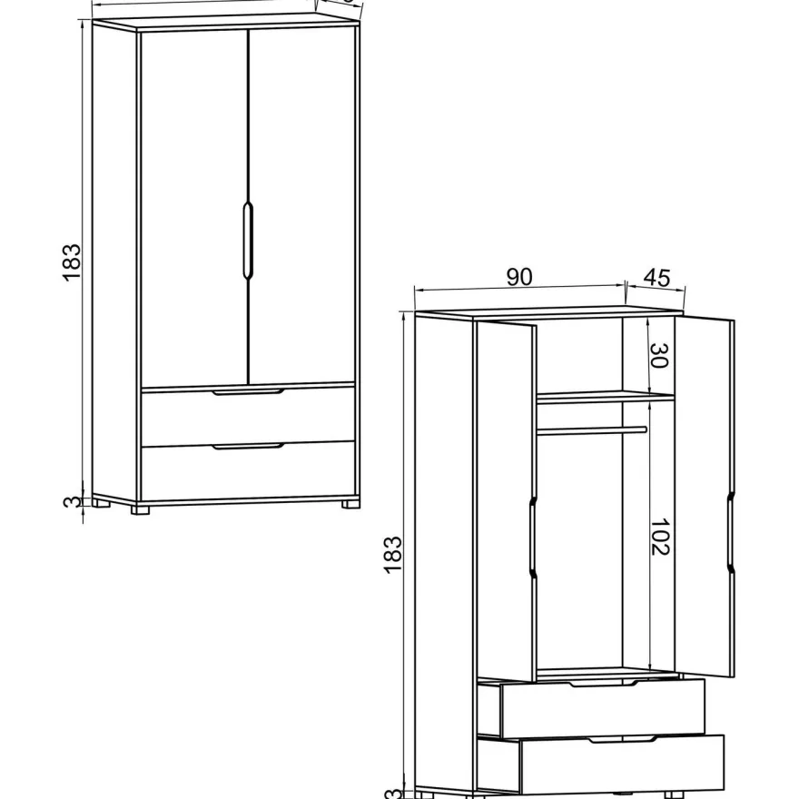 Vaatekaappi Linento Furniture Flora 90, 90x183cm