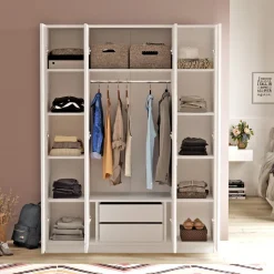 Vaatekaappi Linento Furniture HM2, valkoinen, 138,4cm