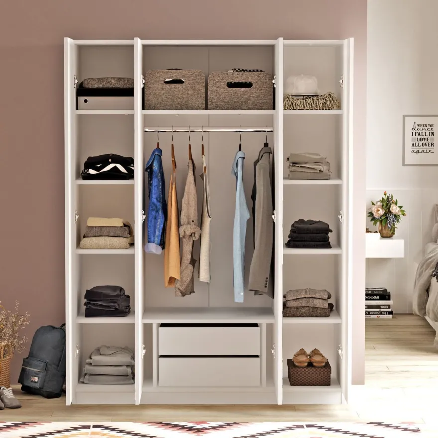 Vaatekaappi Linento Furniture HM2, valkoinen, 138,4cm