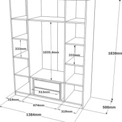 Vaatekaappi Linento Furniture HM2, valkoinen, 138,4cm