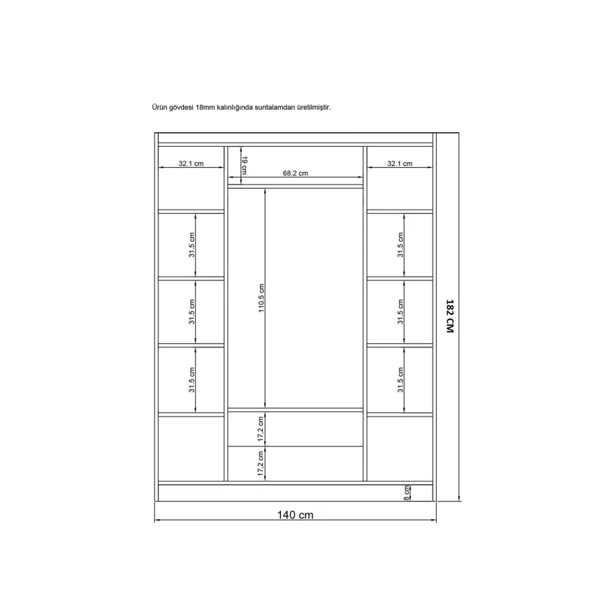 Vaatekaappi Linento Furniture Inci 1804, valkoinen