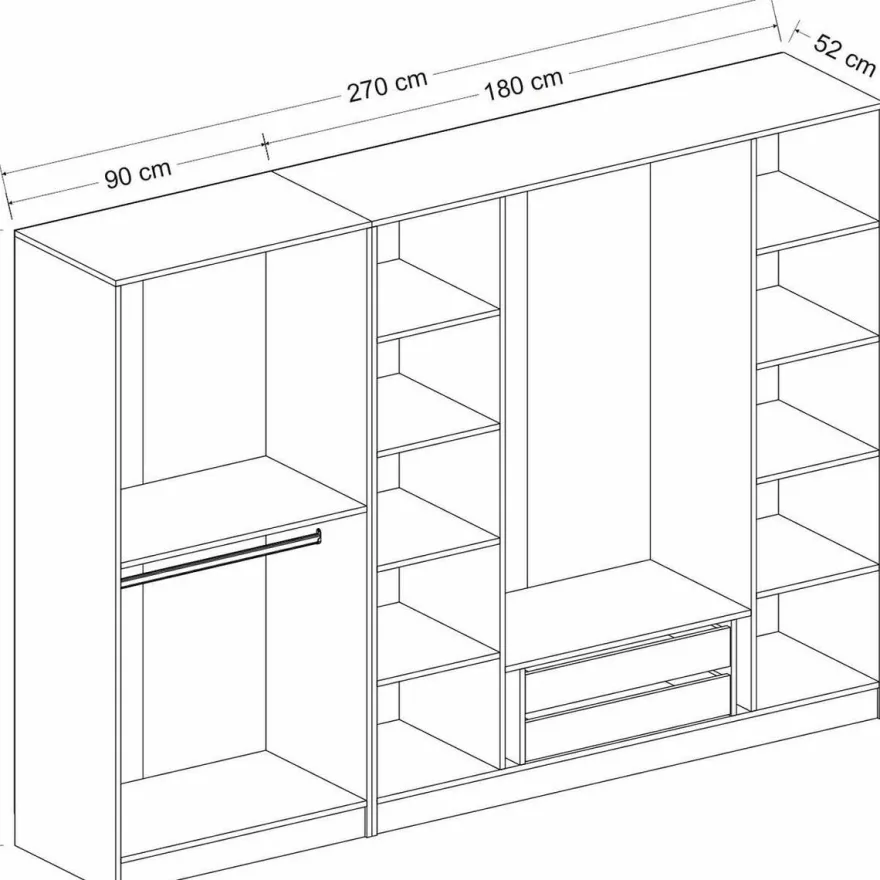 Vaatekaappi Linento Furniture Kale Mebran 8393 190x270cm valkoinen