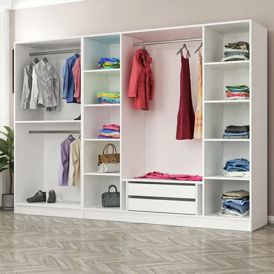 Vaatekaappi Linento Furniture Kale Mebran 8393 190x270cm valkoinen