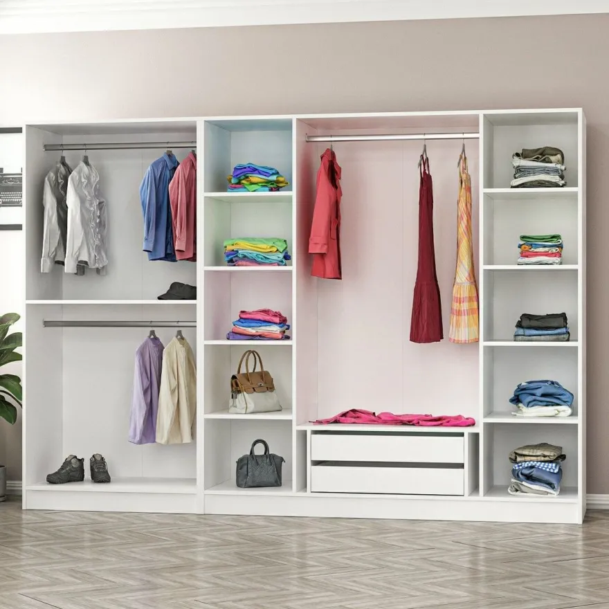 Vaatekaappi Linento Furniture Kale Mebran 8393 190x270cm valkoinen