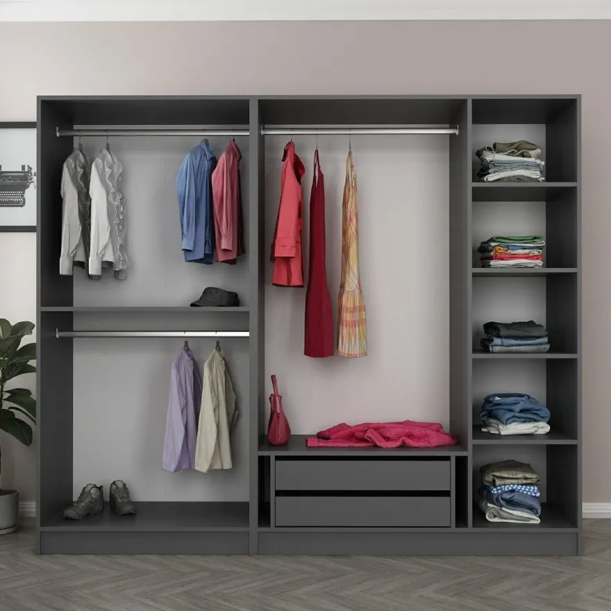 Vaatekaappi Linento Furniture Kale Plus 210x225cm 2 vetolaatikkoa eri värejä