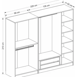 Vaatekaappi Linento Furniture Kale Plus 210x225cm 2 vetolaatikkoa eri värejä