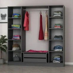 Vaatekaappi Linento Furniture Kale 6090 210x180cm antrasiitti/musta