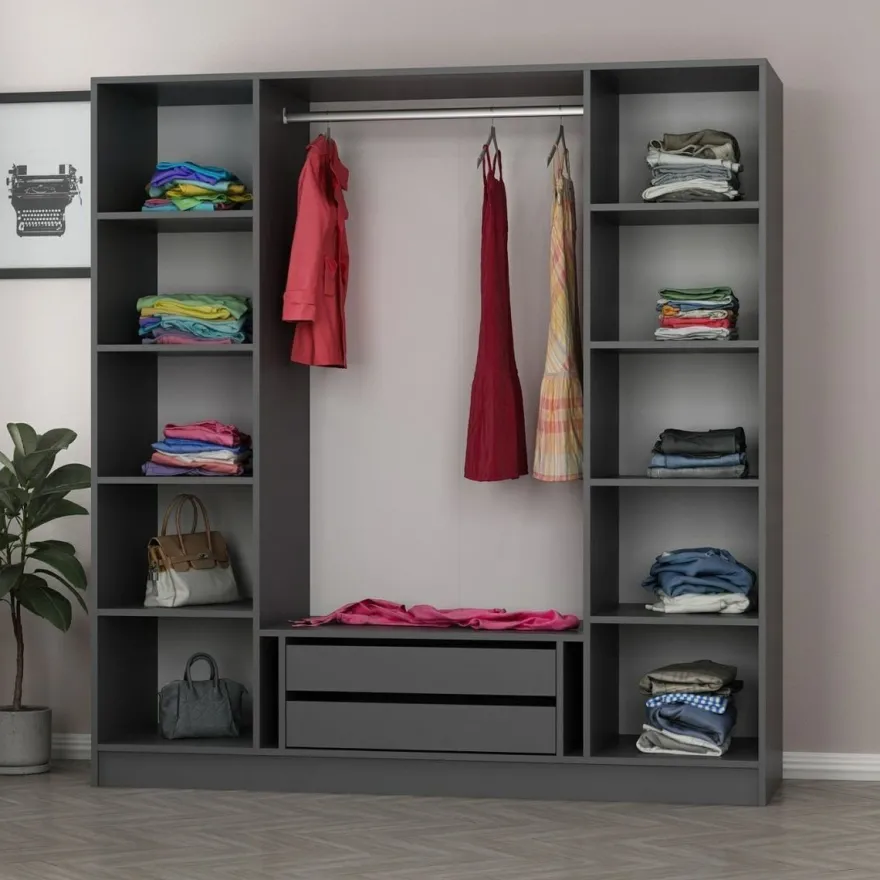 Vaatekaappi Linento Furniture Kale 6090 210x180cm antrasiitti/musta