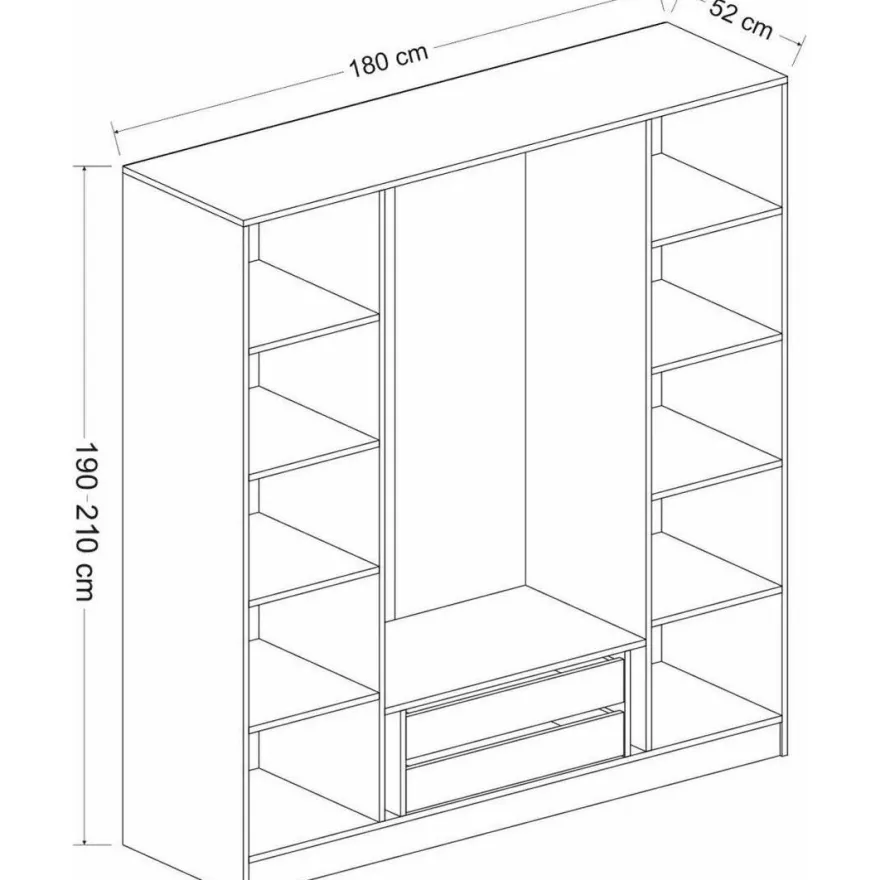 Vaatekaappi Linento Furniture Kale 6090 210x180cm antrasiitti/musta