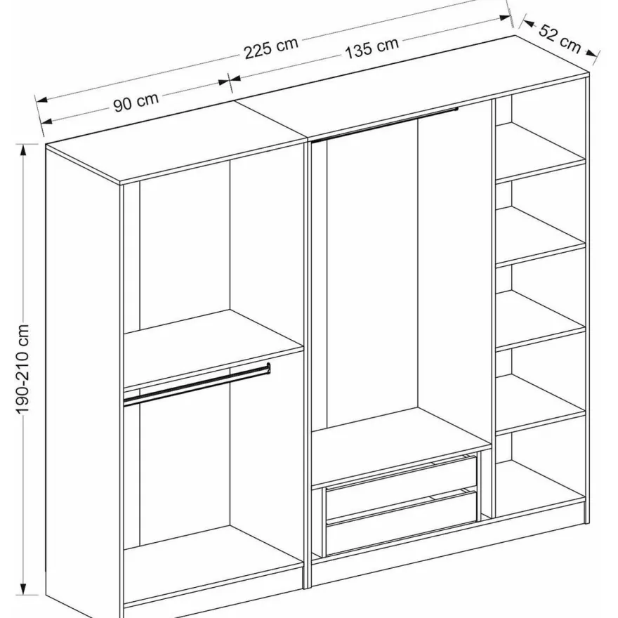 Vaatekaappi Linento Furniture Kale 8392 190x225cm valkoinen