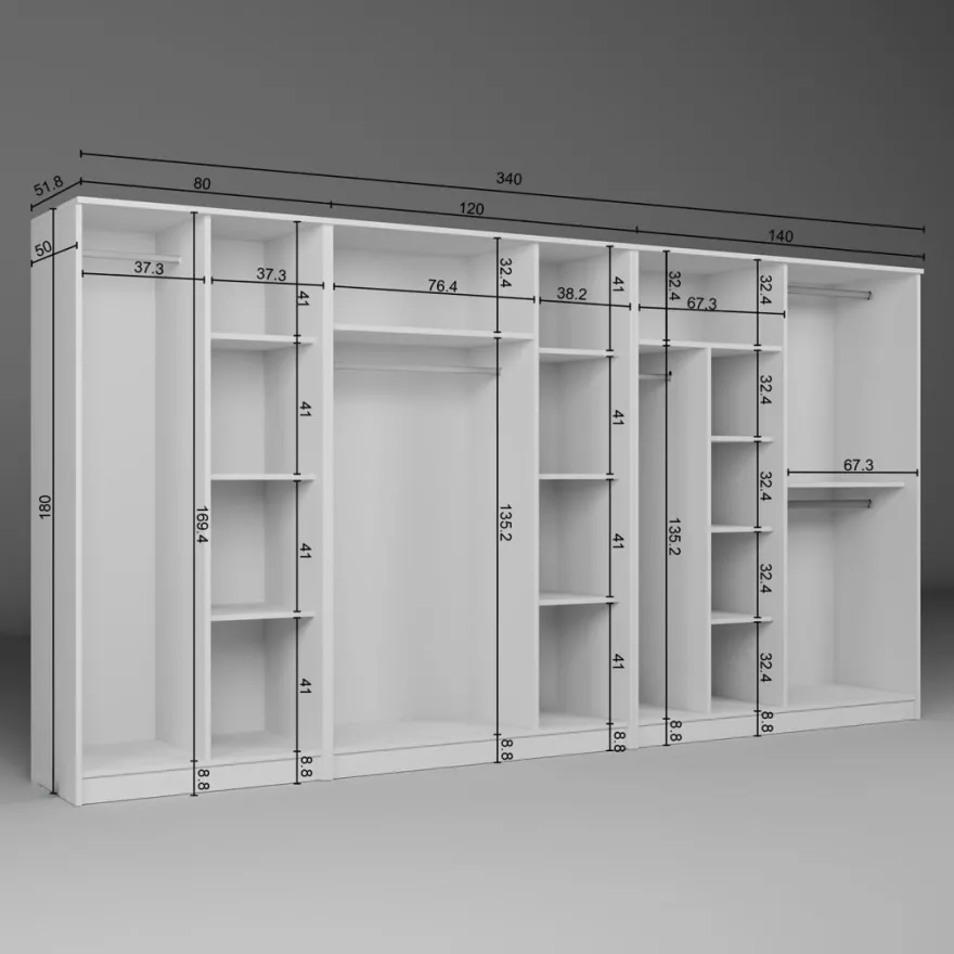 Vaatekaappi Linento Furniture Kardelen, 340x180cm