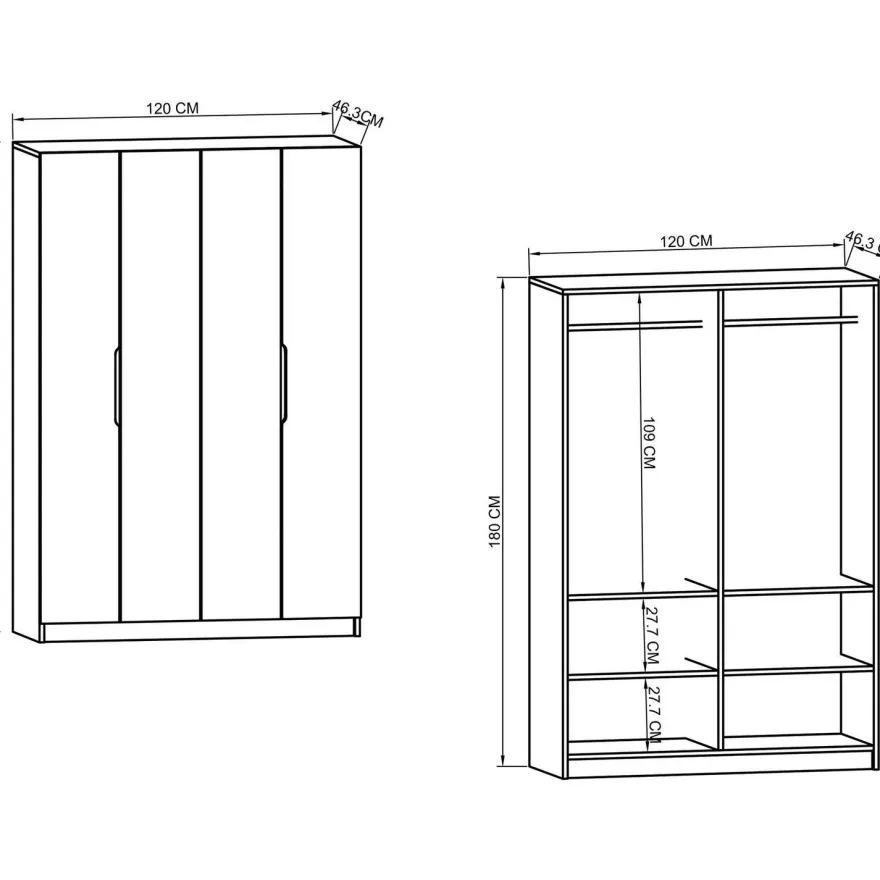Vaatekaappi Linento Furniture Monza 120, 120x180cm, valkoinen