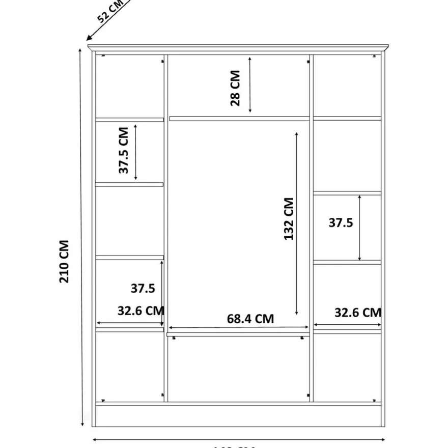 Vaatekaappi Linento Furniture Rb-079, 140x210cm, mattavalkoinen