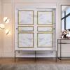 Vaatekaappi liukuovilla Linento Furniture Martin, 150cm, valkoinen marmori/kulta