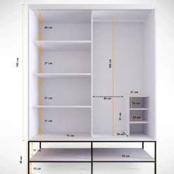 Vaatekaappi liukuovilla Linento Furniture Martin, 150cm, valkoinen marmori/kulta