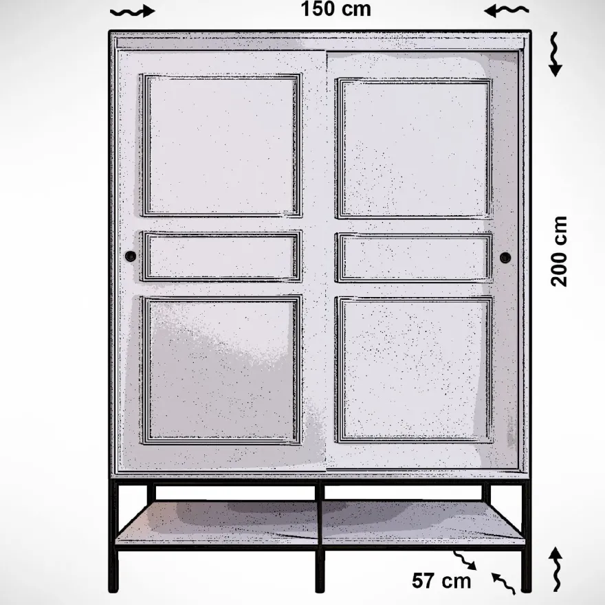 Vaatekaappi liukuovilla Linento Furniture Martin, 150cm, valkoinen marmori/kulta