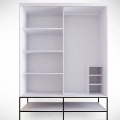 Vaatekaappi liukuovilla Linento Furniture Martin, 150cm, valkoinen marmori/kulta