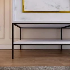 Vaatekaappi liukuovilla Linento Furniture Martin, 150cm, valkoinen marmori/kulta