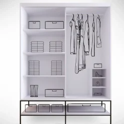 Vaatekaappi liukuovilla Linento Furniture Martin, 150cm, valkoinen marmori/kulta