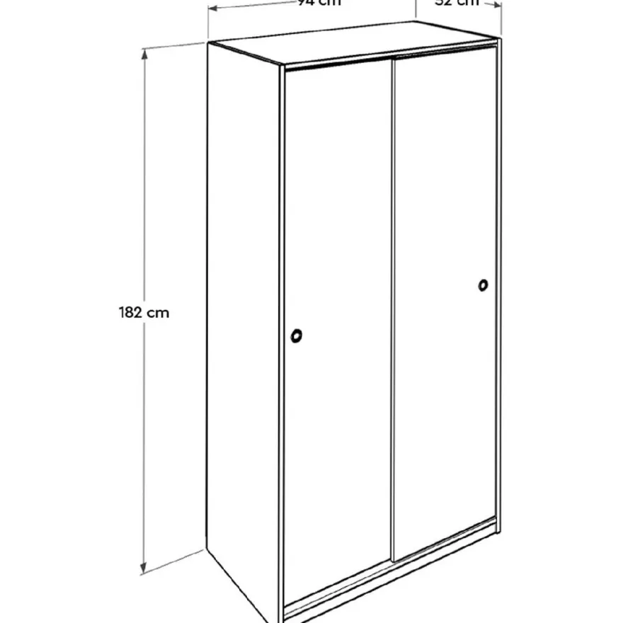 Vaatekaappi liukuovilla Linento Furniture SWD-436-BB-2, 94cm, valkoinen