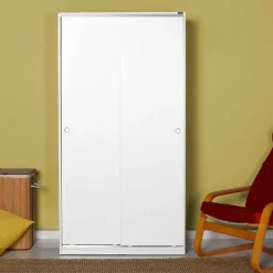 Vaatekaappi liukuovilla Linento Furniture SWD-436-BB-2, 94cm, valkoinen