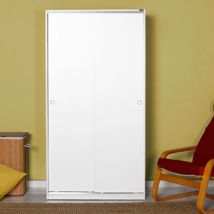 Vaatekaappi liukuovilla Linento Furniture SWD-436-BB-2, 94cm, valkoinen