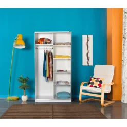 Vaatekaappi liukuovilla Linento Furniture SWD-436-BB-2, 94cm, valkoinen