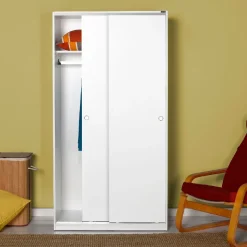 Vaatekaappi liukuovilla Linento Furniture SWD-436-BB-2, 94cm, valkoinen