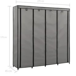 Vaatekaappi 4 lokerolla 175cm, harmaa