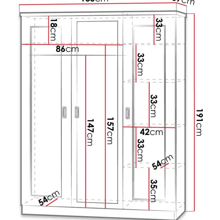 Vaatekaappi Nomla TADEUSZ 15, saranaovet, peili, 135x191cm, ruskea