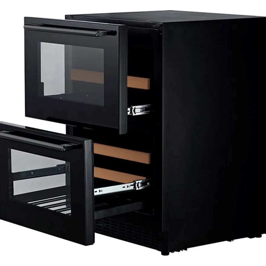 Viinikaappi mQuvée WineCave 60DD Fullglass WCDD60FGB, 59.5cm, 2 lämpötila-aluetta, integroitava, musta