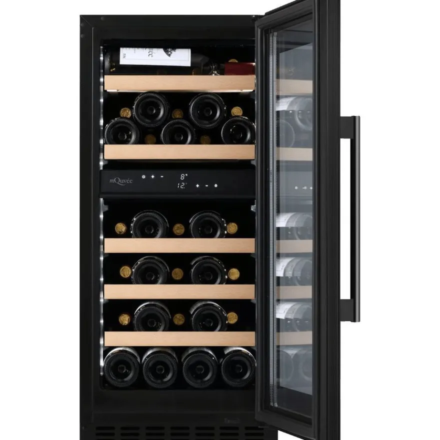 Viinikaappi mQuvée WineCave 800 40D Fullglass WCD40FGB-800, 39.5cm, 2 lämpötila-aluetta, integroitava, musta