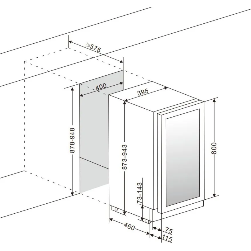 Viinikaappi mQuvée WineCave 800 40D Fullglass WCD40FGB-800, 39.5cm, 2 lämpötila-aluetta, integroitava, musta