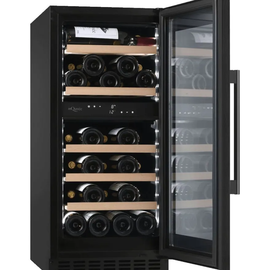 Viinikaappi mQuvée WineCave 800 40D Fullglass WCD40FGB-800, 39.5cm, 2 lämpötila-aluetta, integroitava, musta