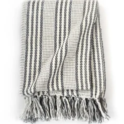 Viltti puuvilla raidat 220x250 cm harmaa ja valkoinen