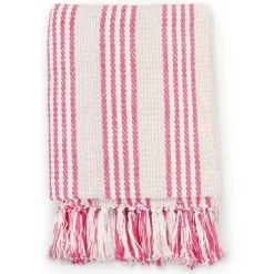 Viltti puuvilla raidat 125x150cm pinkki ja valkoinen