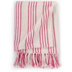 Viltti puuvilla raidat 125x150cm pinkki ja valkoinen