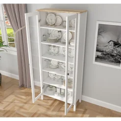 Vitriinikaappi Linento Furniture FRN-20074, 83x194cm, valkoinen