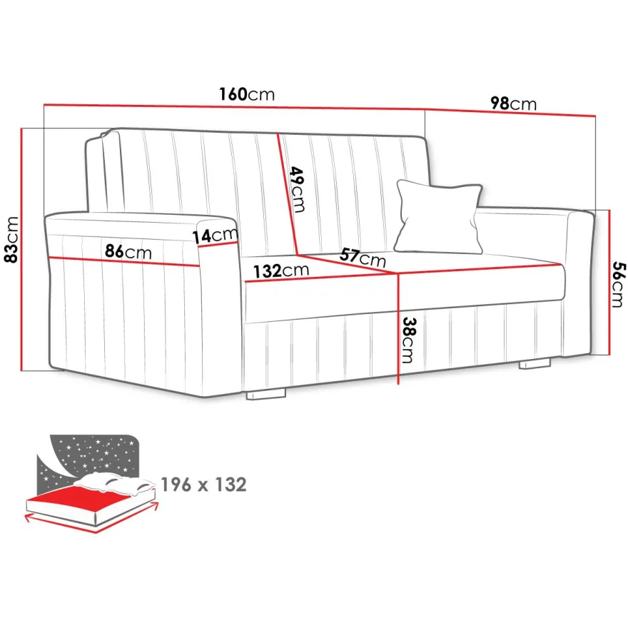 Vuodesohva VIVA GLAM III, 3-istuttava, eri värivaihtoehtoja