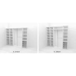 Walk-in closet 260 cm Mirror Line, 2100/2400x2600x510 mm, tammi