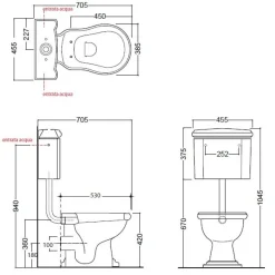 WC-istuin Kerasan Retro 2, P-lukko, keraamisella alasäiliöllä, pronssi